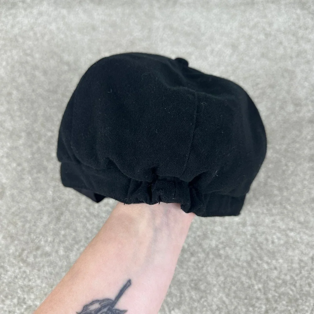 New York & Company Black Newsboy Cap Baker Boy Hat Elastic Back One Size